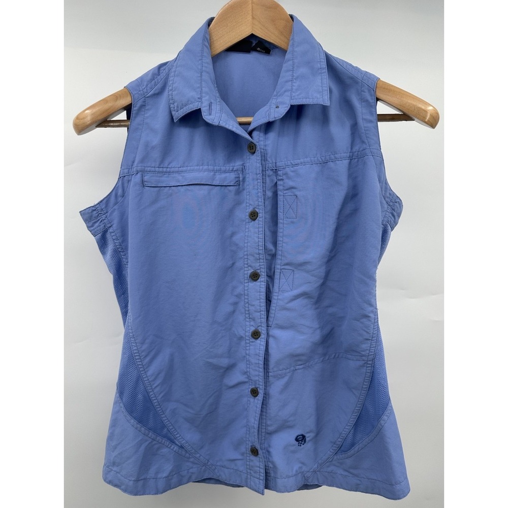 Mountain Hardwear Size 8 Women's Blue Sleeveless Outdoor Button Up Shirt Hiking